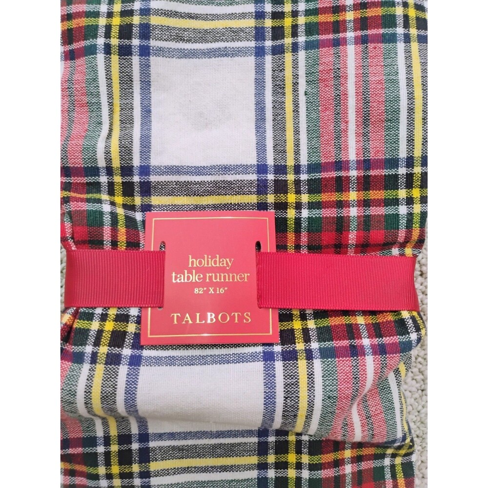 NWT Talbots Christmas Plaid Table Runner Red 16" x 82" Cotton Blend